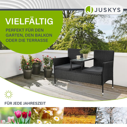 Juskys Polyrattan 2-Sitzer Gartenbank Monaco mit Tisch & Kissen, wetterfest