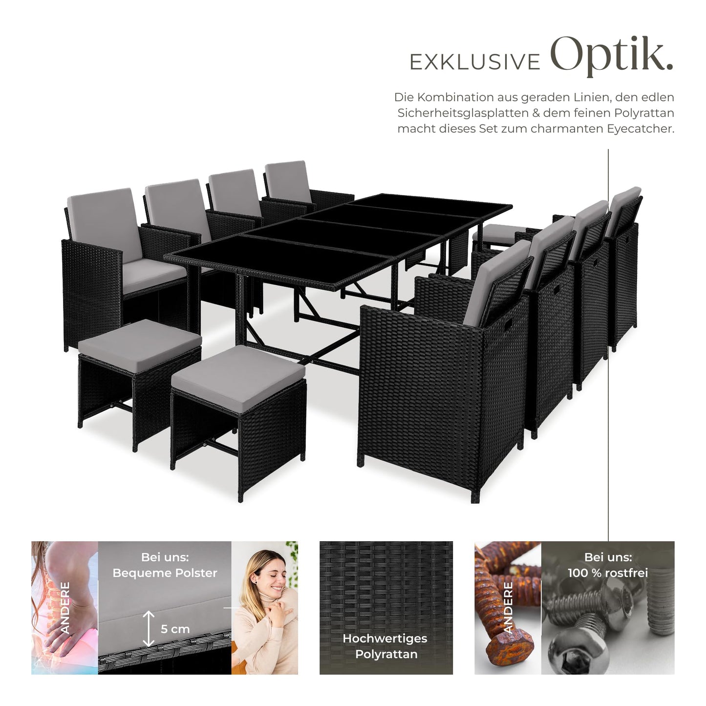 tectake Gartenlounge 13-tlg., Polyrattan Set für Garten, Balkon, Terrasse