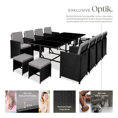 tectake Gartenlounge 13-tlg., Polyrattan Set für Garten, Balkon, Terrasse