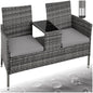 tectake Lounge Sitzbank 2-Sitzer mit integriertem Tisch, Rattan, Grau