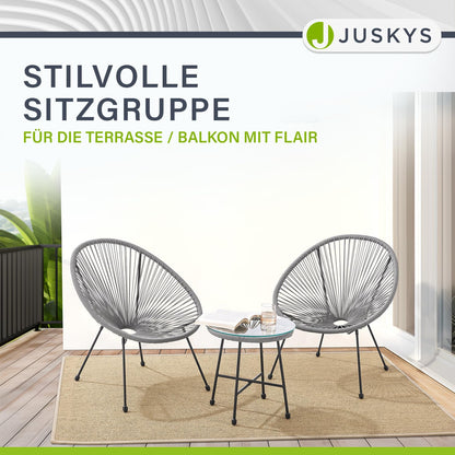 Juskys Ostana Balkonset 3-teilig – Tisch + 2 Sessel, Hellgrau