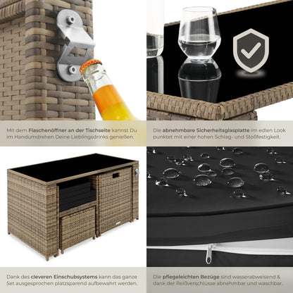 Polyrattan Gartenset tectake, 5-teilig, Lounge Sofa, Sessel, Hocker, Natur