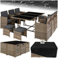 tectake® Balkonmöbel Set, Poly-Rattan Lounge mit 6 Stühlen & 4 Hockern, Natur