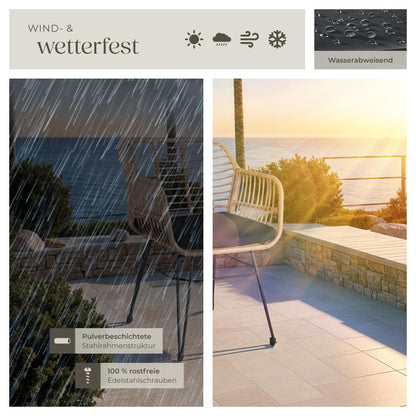 tectake 2-Personen Bistro-Set 3-tlg., Rattan, Garten/Balkon, Natur