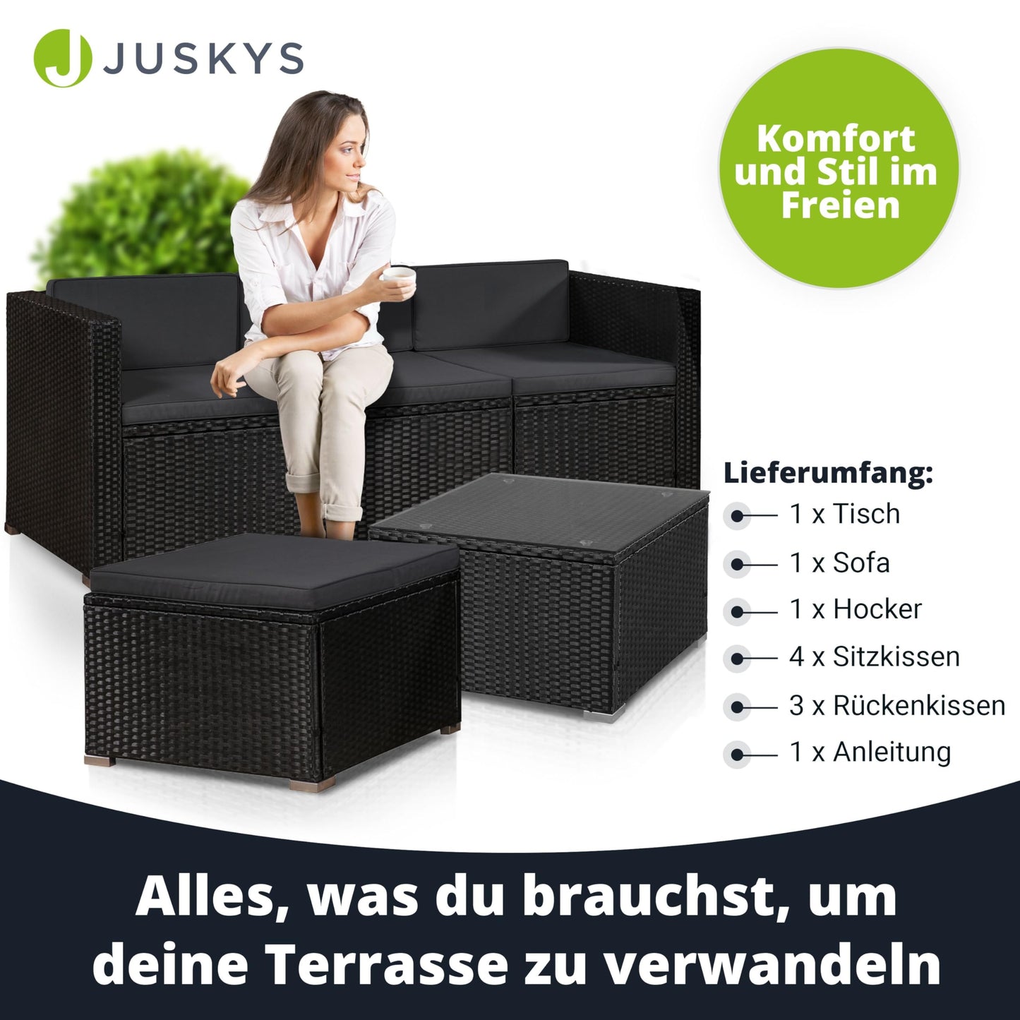 Juskys Polyrattan Lounge Punta Cana M, 3-4 Personen, Garten- & Terrassen-Set