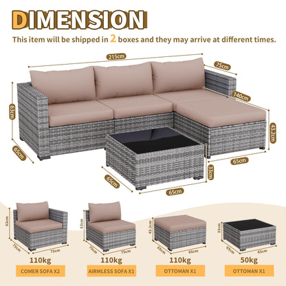 UDPATIO Gartenlounge 4 Pers., 3-Sitzer Sofa + Hocker + Beistelltisch, Khaki