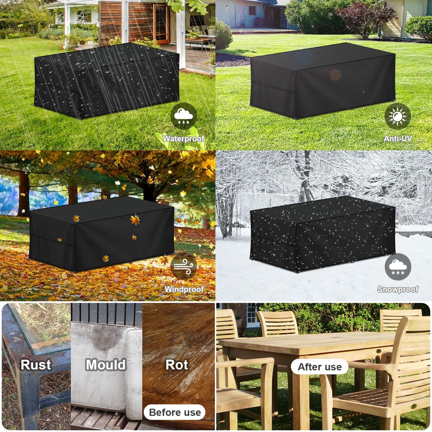 LAMUNI Outdoor Tischabdeckung 160x90x75 cm, wasserfest, winterfest, Oxford