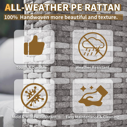 UDPATIO Gartenlounge 4 Pers., 3-Sitzer Sofa + Hocker + Beistelltisch, Khaki