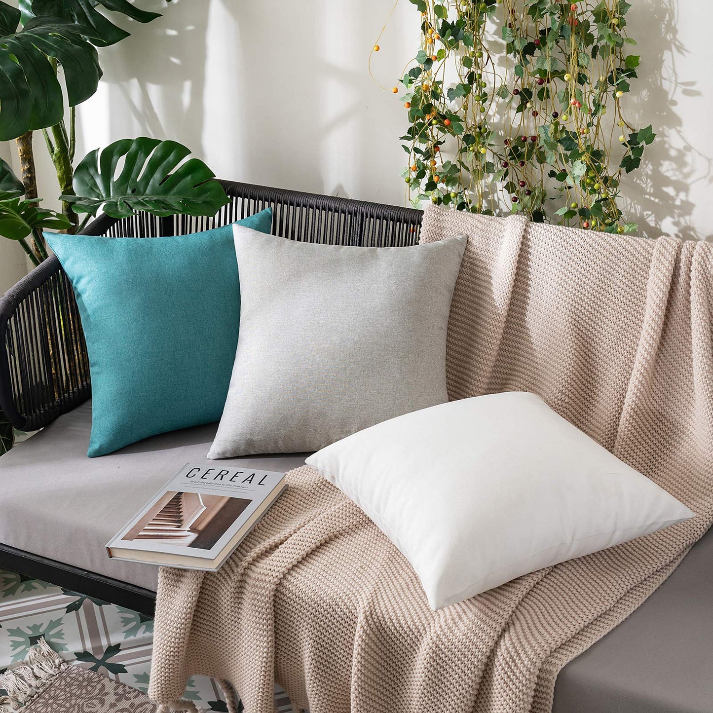 MIULEE 2er Set Dekokissenbezug 60x60 cm, wasserfest, Hellgrau, Modern