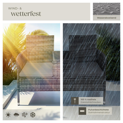 tectake Lounge Sitzbank 2-Sitzer mit integriertem Tisch, Rattan, Grau