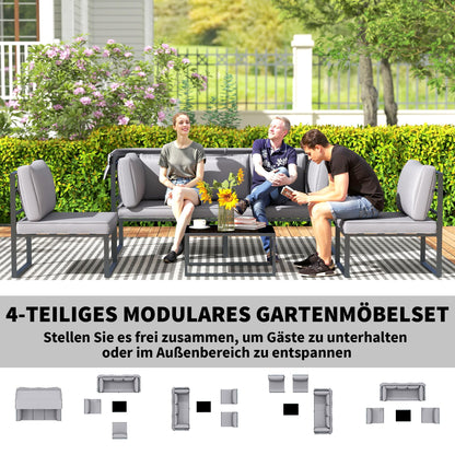 Outsunny Gartenlounge Set 5-tlg., wetterfest für Balkon & Terrasse, Grau