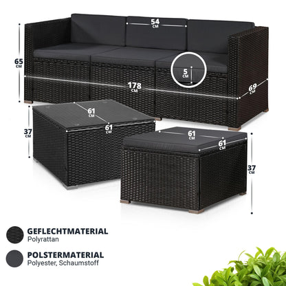 Juskys Polyrattan Lounge Punta Cana M, 3-4 Personen, Garten- & Terrassen-Set