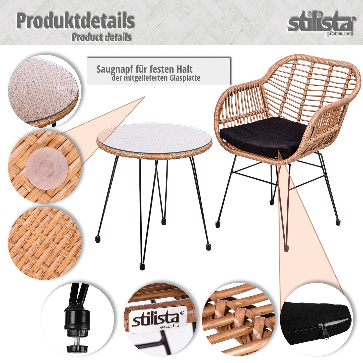 STILISTA 3-teiliges Outdoor Bistroset, 2 Lounge Sessel & Beistelltisch