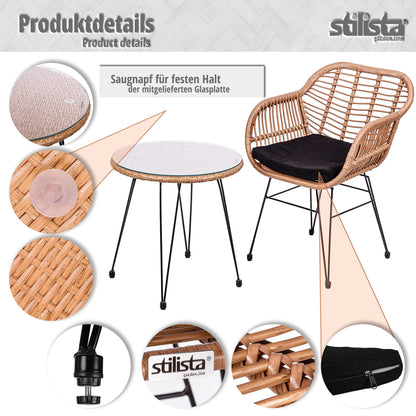 STILISTA 3-teiliges Outdoor Bistroset, 2 Lounge Sessel & Beistelltisch