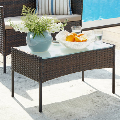 SONGMICS Gartenmöbel Set, Polyrattan Lounge, Terrasse & Balkon, Braun-Taupe