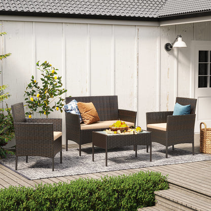 SONGMICS Gartenmöbel Set, Polyrattan Lounge, Terrasse & Balkon, Braun-Taupe