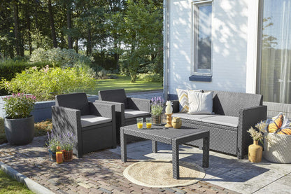 Keter Merano 4-tlg. Gartenmöbel-Set, Kunststoff, Flachrattan, inkl. Kissen