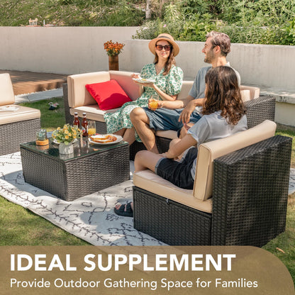 Devoko Outdoor Sofa Set 6-teilig, Rattan Terrasse mit Glastisch & Kissen