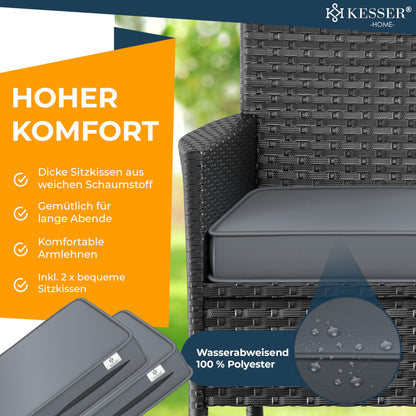 KESSER® Polyrattan Gartensofa 2-Sitzer mit Tisch, wetterfest, Anthrazit