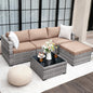 UDPATIO Gartenlounge 4 Pers., 3-Sitzer Sofa + Hocker + Beistelltisch, Khaki