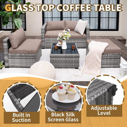 UDPATIO Gartenlounge 4 Pers., 3-Sitzer Sofa + Hocker + Beistelltisch, Khaki