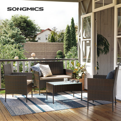 SONGMICS Gartenmöbel Set, Polyrattan Lounge, Terrasse & Balkon, Braun-Taupe