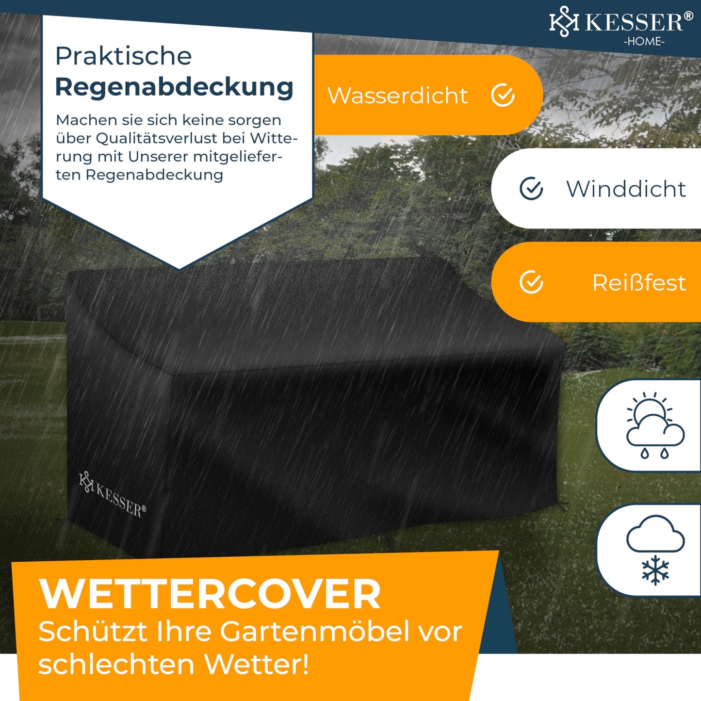 KESSER® Polyrattan Gartensofa 2-Sitzer mit Tisch, wetterfest, Anthrazit