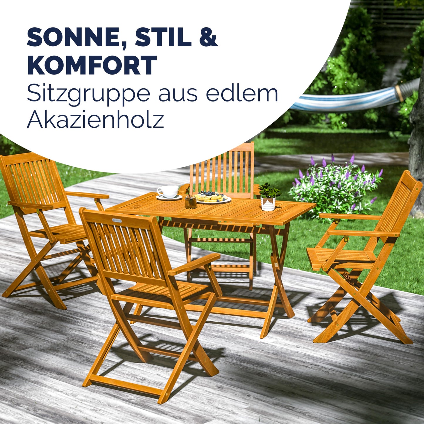 Casaria® 5-teiliges Gartenmöbel Set, Holz Akazie, Klappbar, Terrasse & Balkon