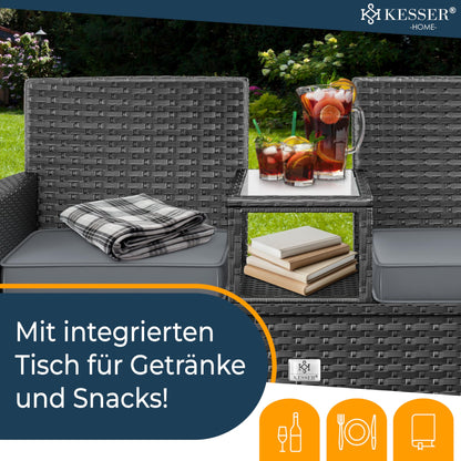 KESSER® Polyrattan Gartensofa 2-Sitzer mit Tisch, wetterfest, Anthrazit