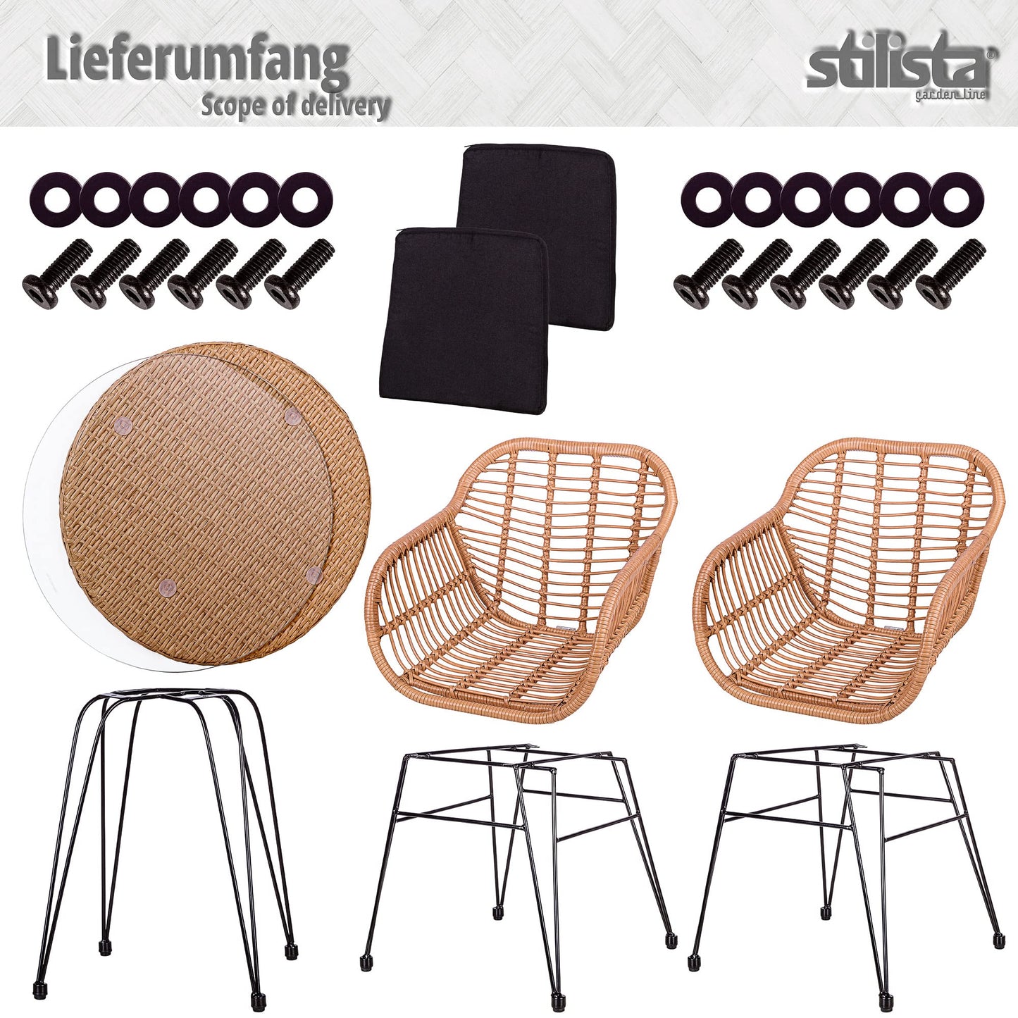 STILISTA 3-teiliges Outdoor Bistroset, 2 Lounge Sessel & Beistelltisch