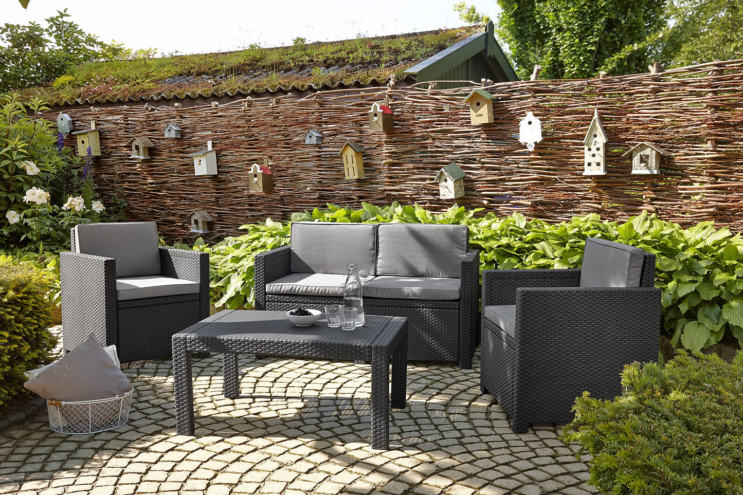 Allibert Victoria Lounge Sofa 2-Sitzer, Rattan, wetterfest, Grau